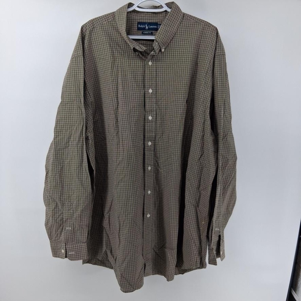 Ralph Lauren Shirt Mens 2XLT Tall Brown Check Button Down Long Sleeve Cotton